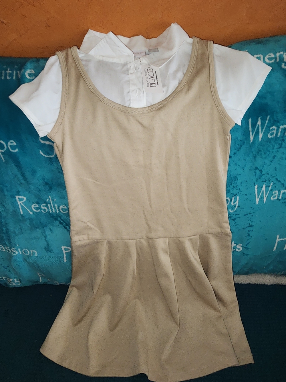 The Children's Place White Collared  with Khaki Layer Uniform Dress